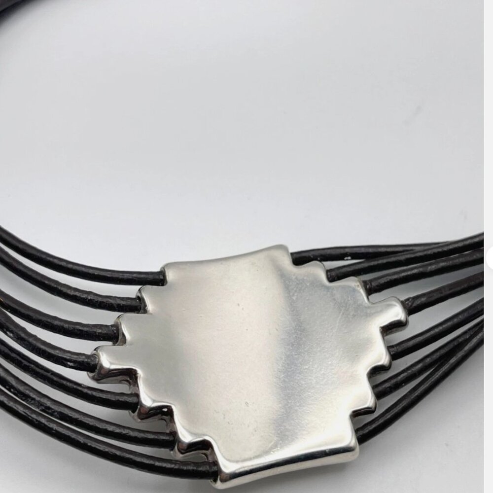 Uno de 50 Fearless Attached Crystal Choker Necklace Silver Multi Strand leather - Picture 13 of 15